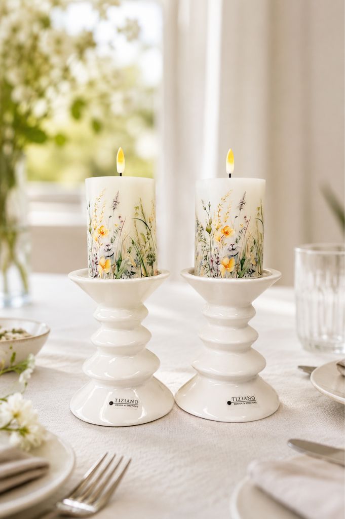 2er Set Kerzenhalter Silandro 15cm creme-weiß