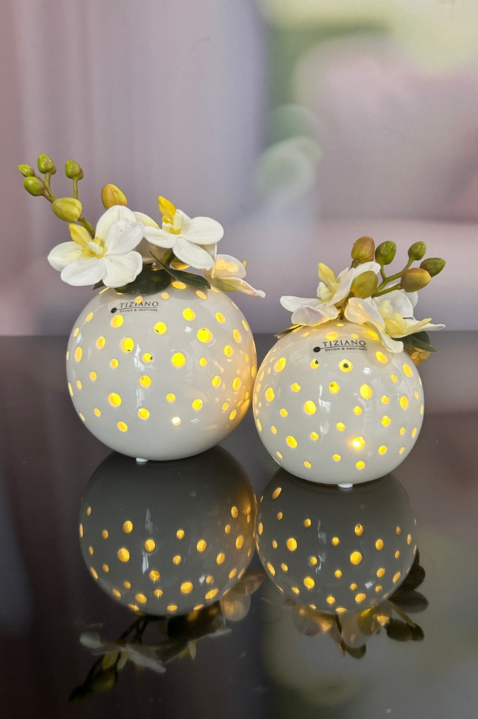 Dekoset Lichtkugel Padova 10+12cm mit Orchideendeko