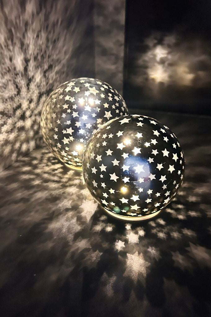 2er Set Glaskugel Lumina LED 15cm Stern gold