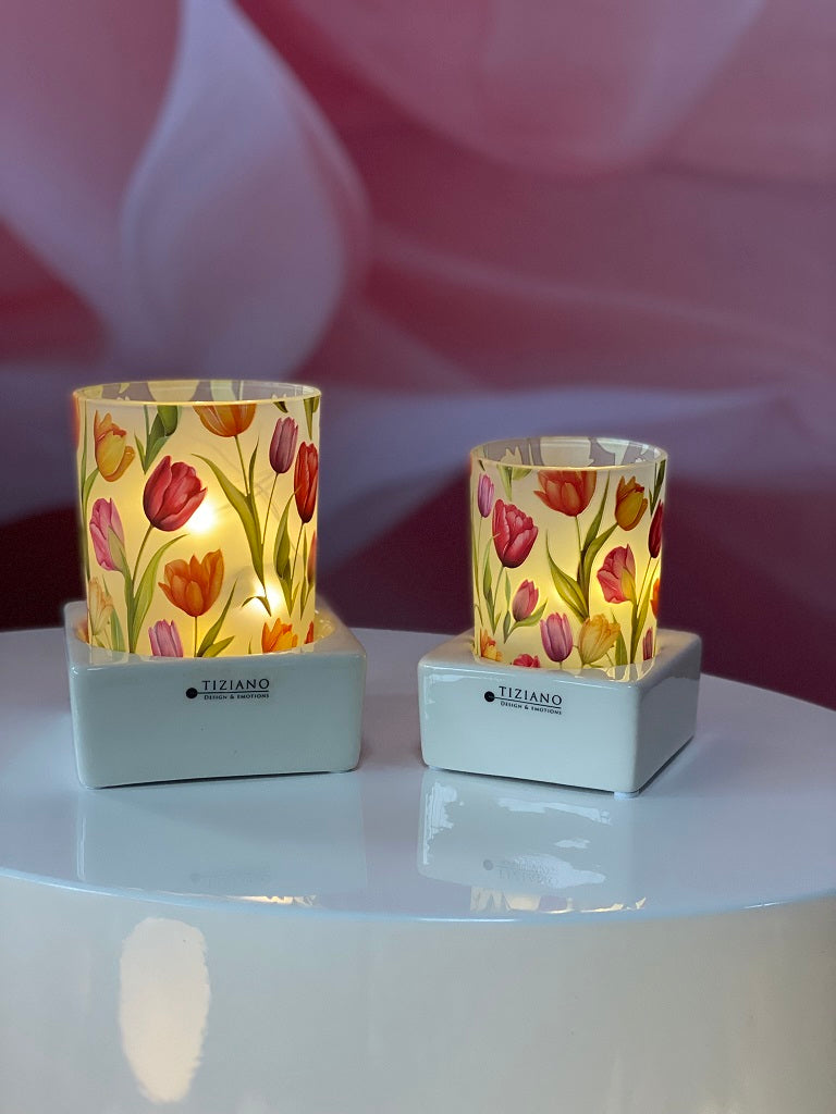 2er Set Windlicht Mantova mit Tulpenlicht