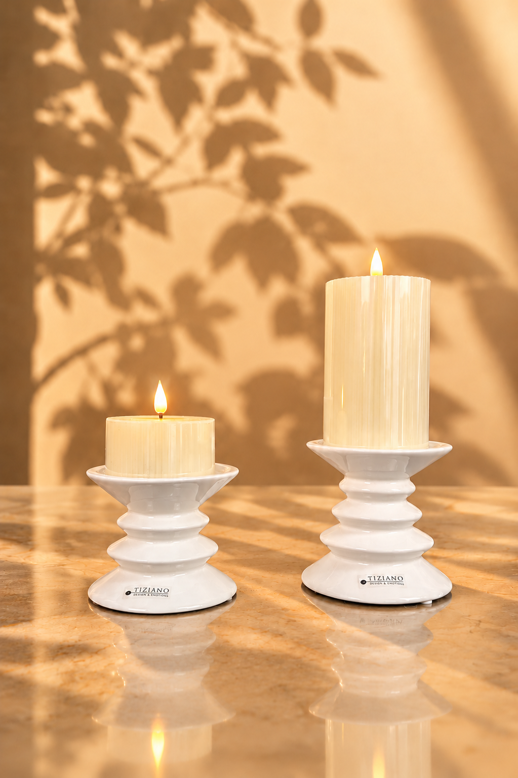 2er Set Kerzenhalter Silandro mit LED Kerzen creme-weiß – Tiziano Home