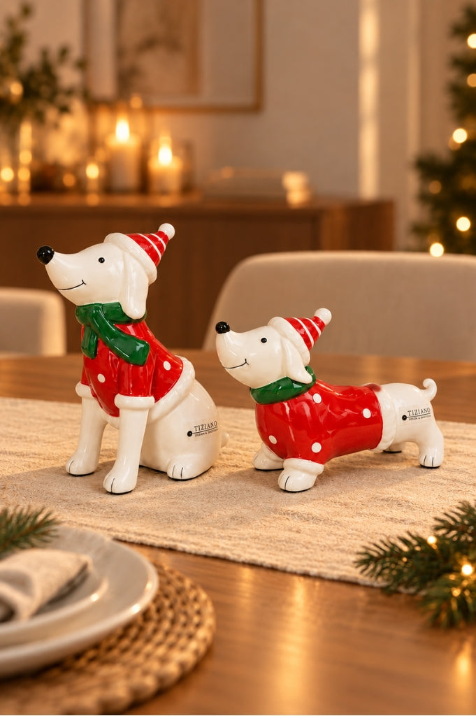 2er Set Deko Hund Rolf mit rotem Pulli