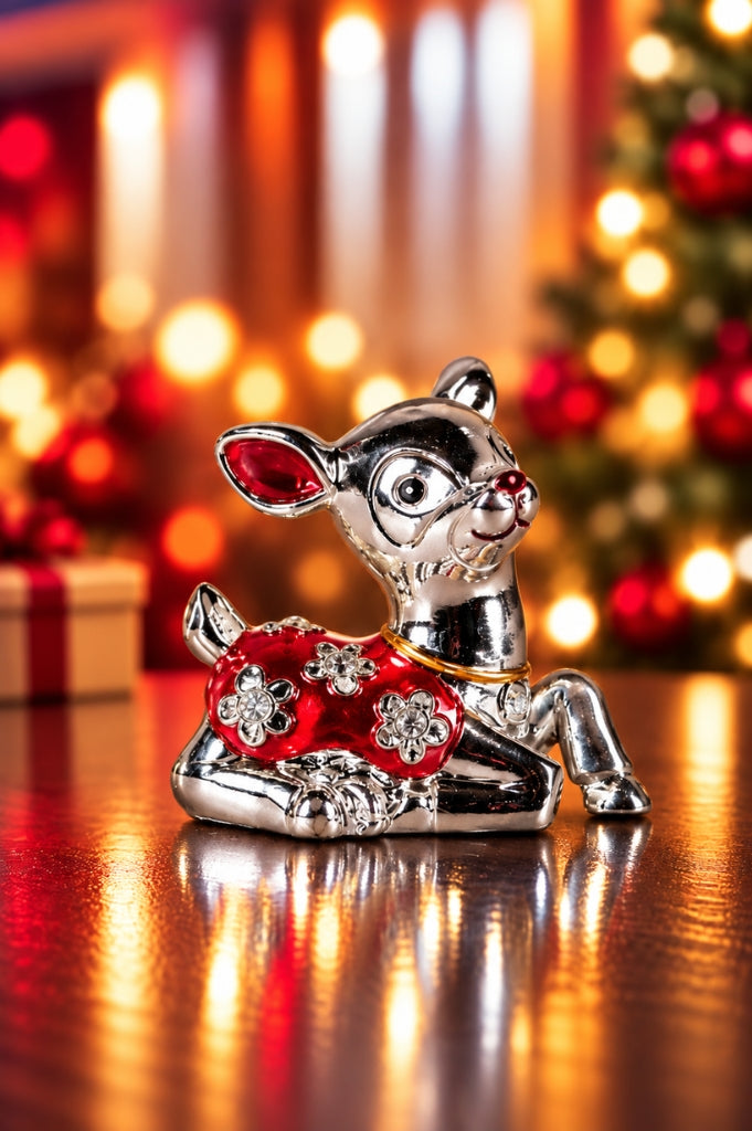 2er Set Deko Reh stehend+liegend pearl rot-silber