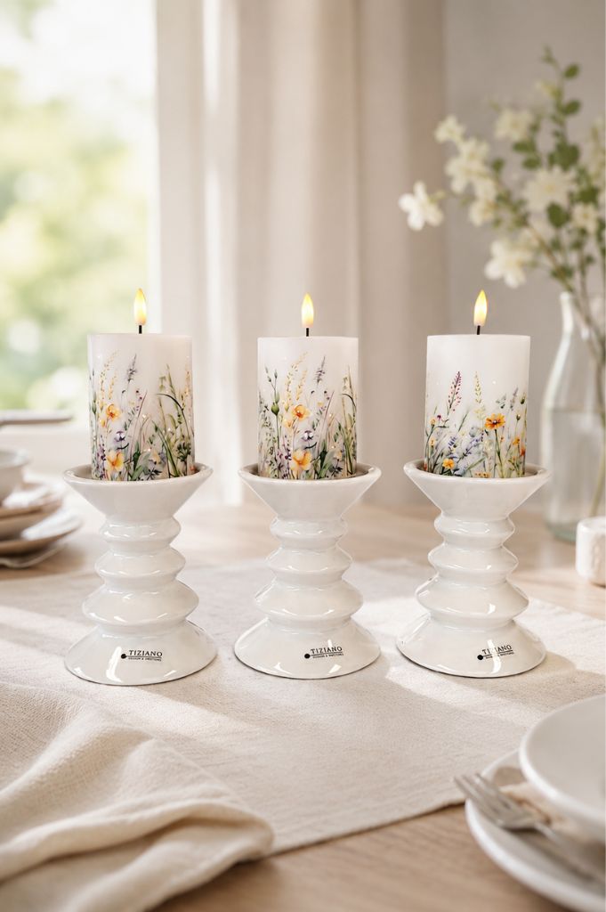 3er Set Kerzenhalter Silandro 15cm creme-weiß
