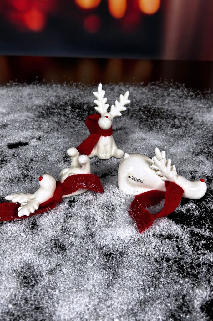 3er Set Rentier Rudolph 9cm creme-weiß mit Schal
