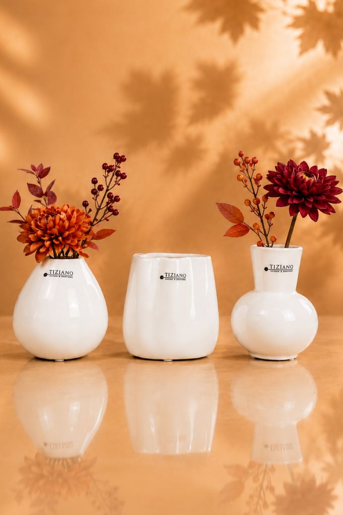 3er Set Tischvasen creme-weiß