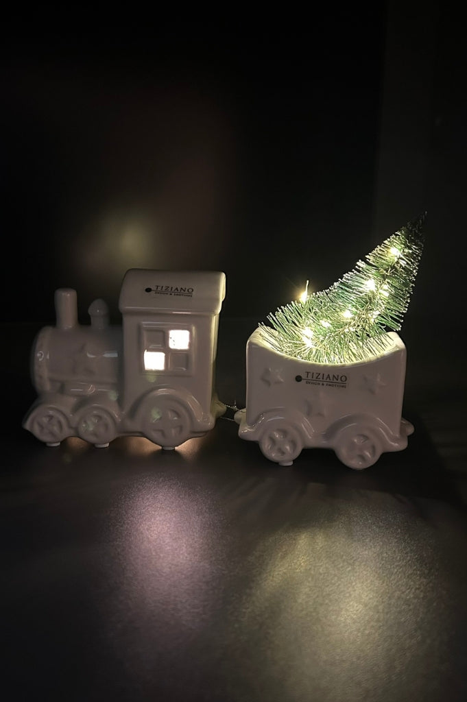 4er Set Lok Lukas mit 3 Waggons creme-weiß