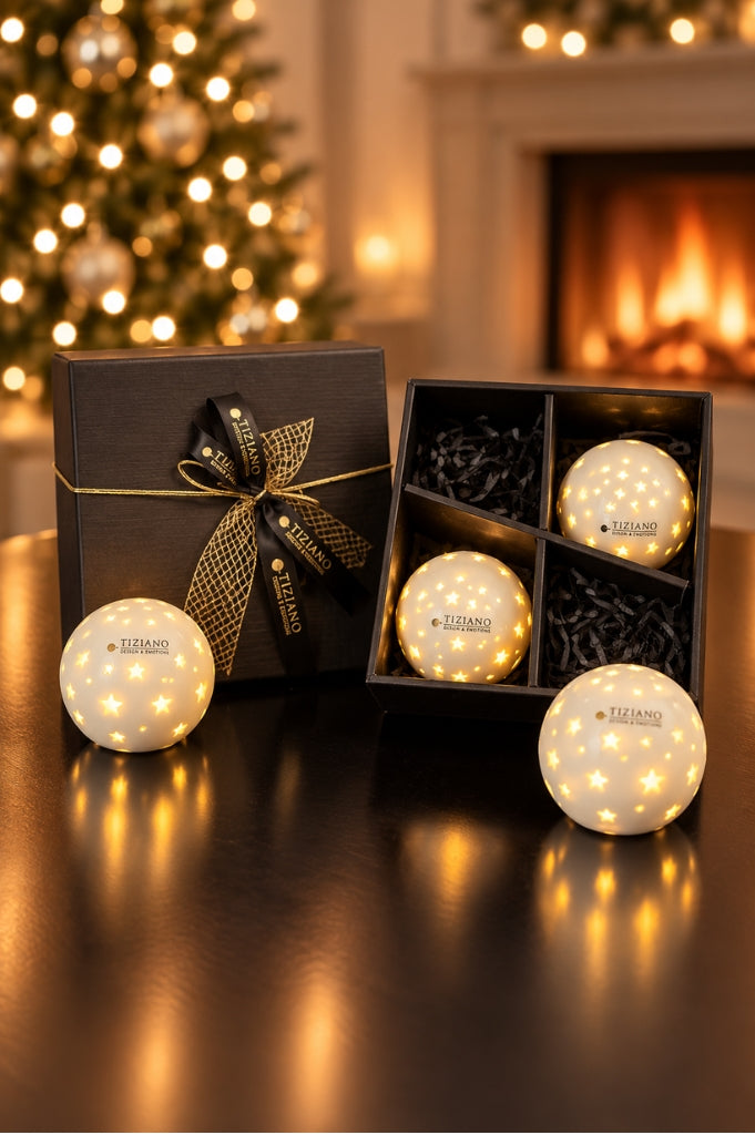 4er Set Lichtkugel Padova Stern 8cm LED in Geschenkkarton
