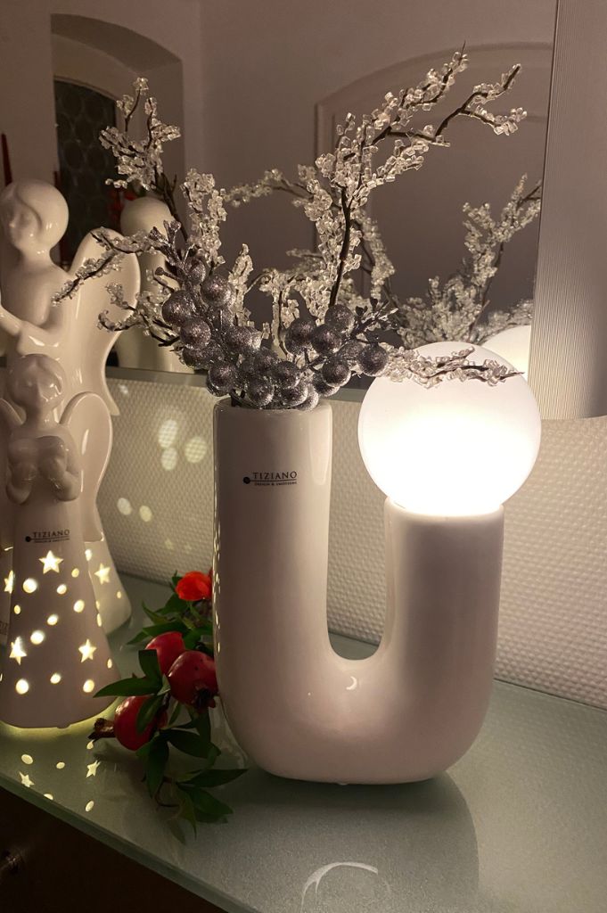 Lampe Fiorello 22cm U-Form mit LED Birne creme-weiß