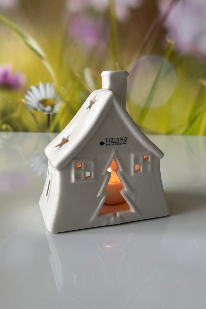 Teelichthaus Oliveto creme-weiß