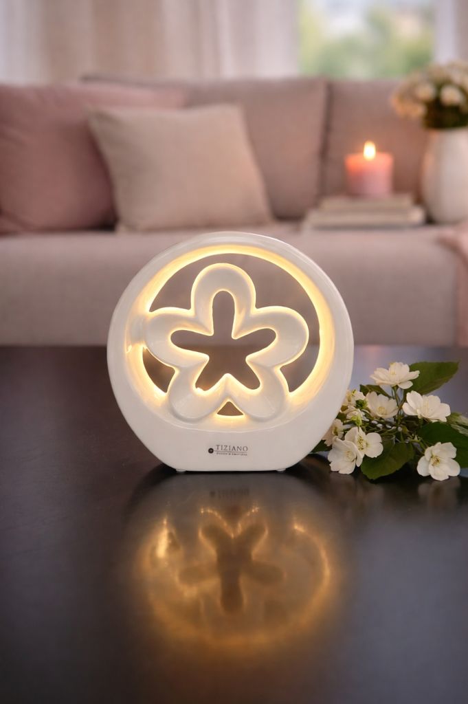 Dekoblume Alisa im Ring LED creme-weiß