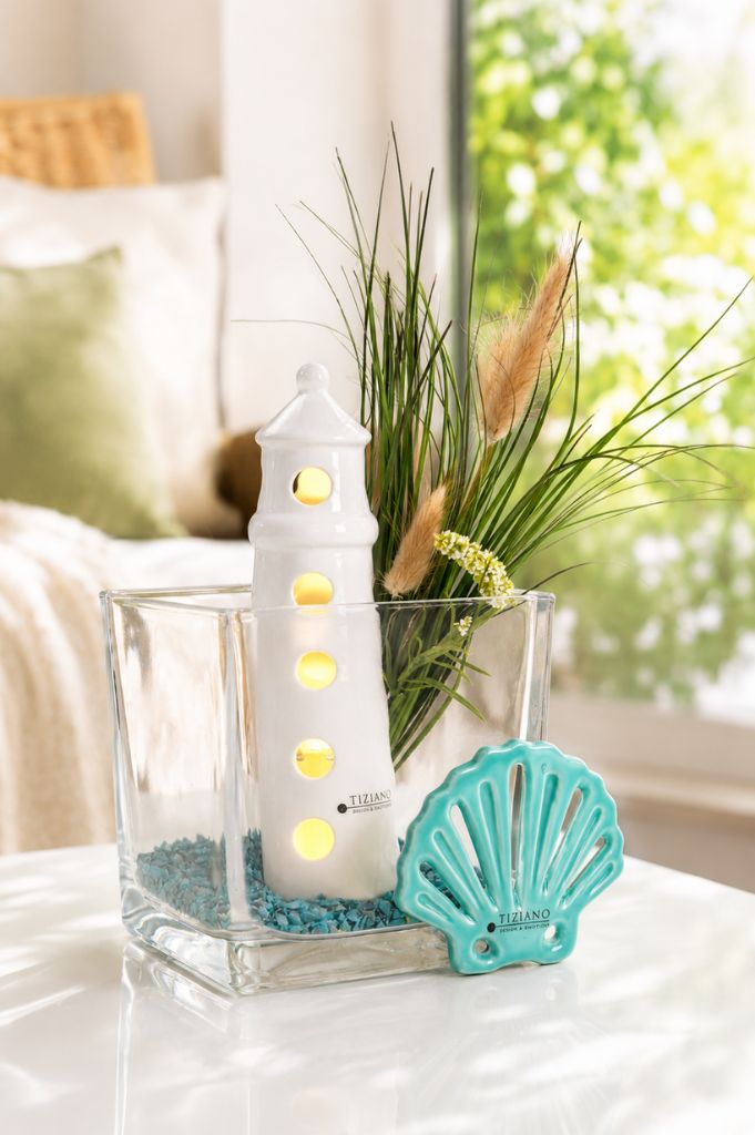 Dekoset Glas Alone mit Farol + Muschel