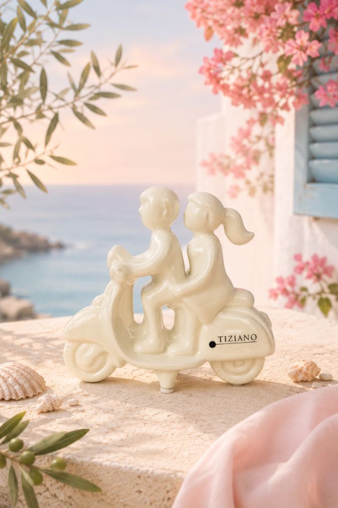 Paar Amanti auf Vespa 12cm creme-weiß