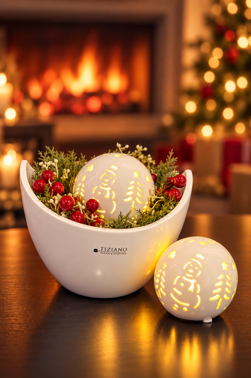 Dekoset Schale Arco mit LED Lichtkugel Rivello Schnee