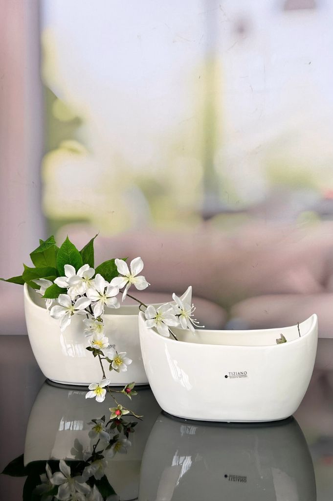 Schale Arco oval XL creme-weiß