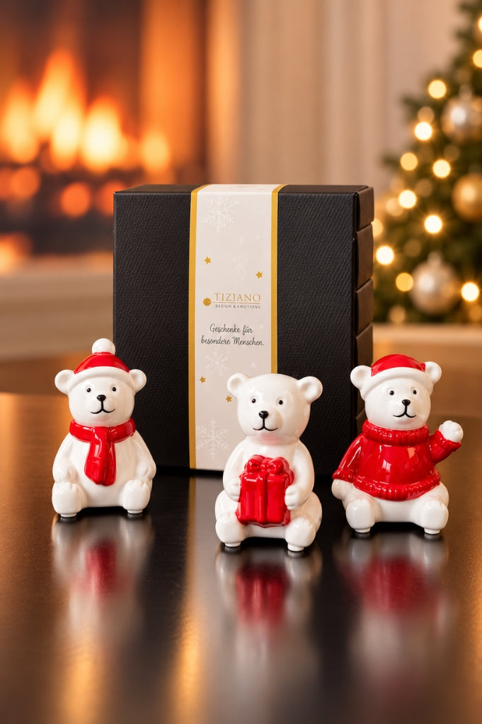 3er Set Deko Bär Baxter Winter in Geschenkkarton