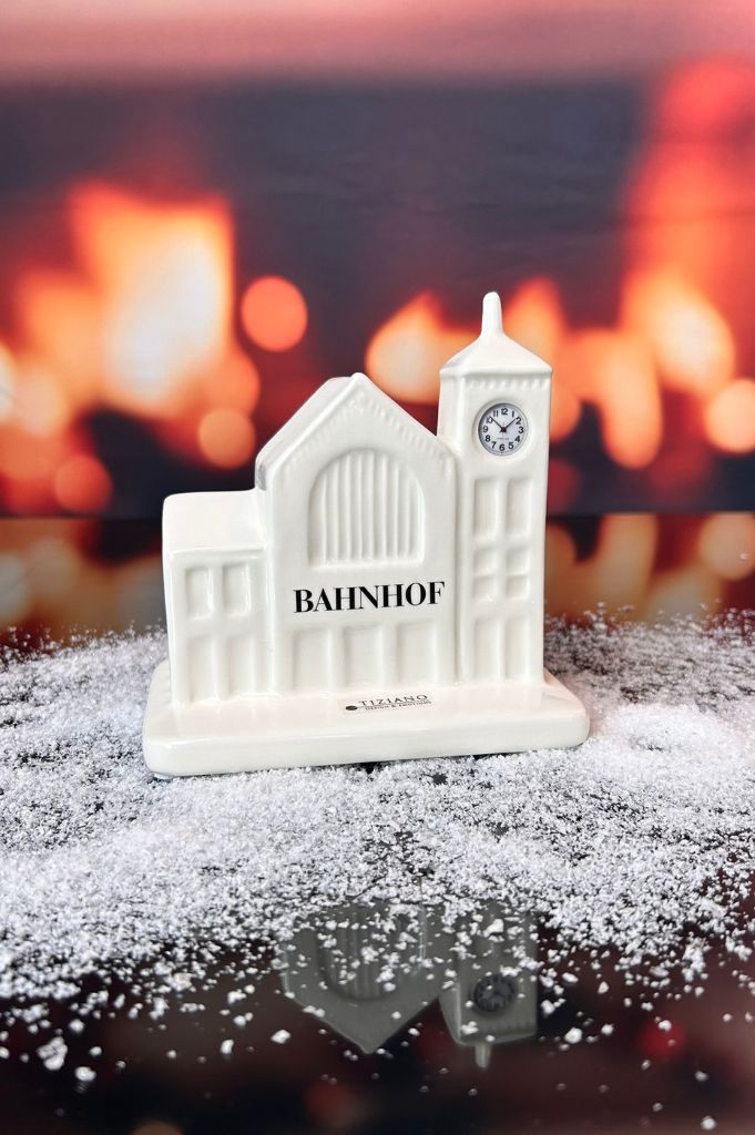 Deko Bahnhof Mestrino 13cm creme-weiß