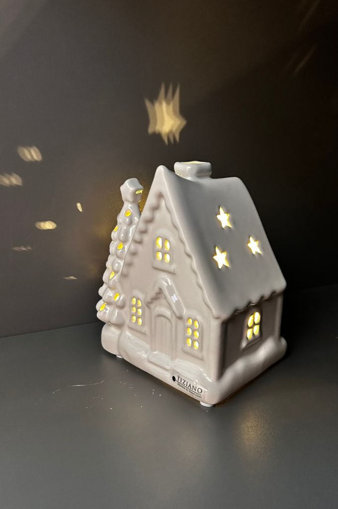 Deko Haus Bando LED mit Baum creme-weiß