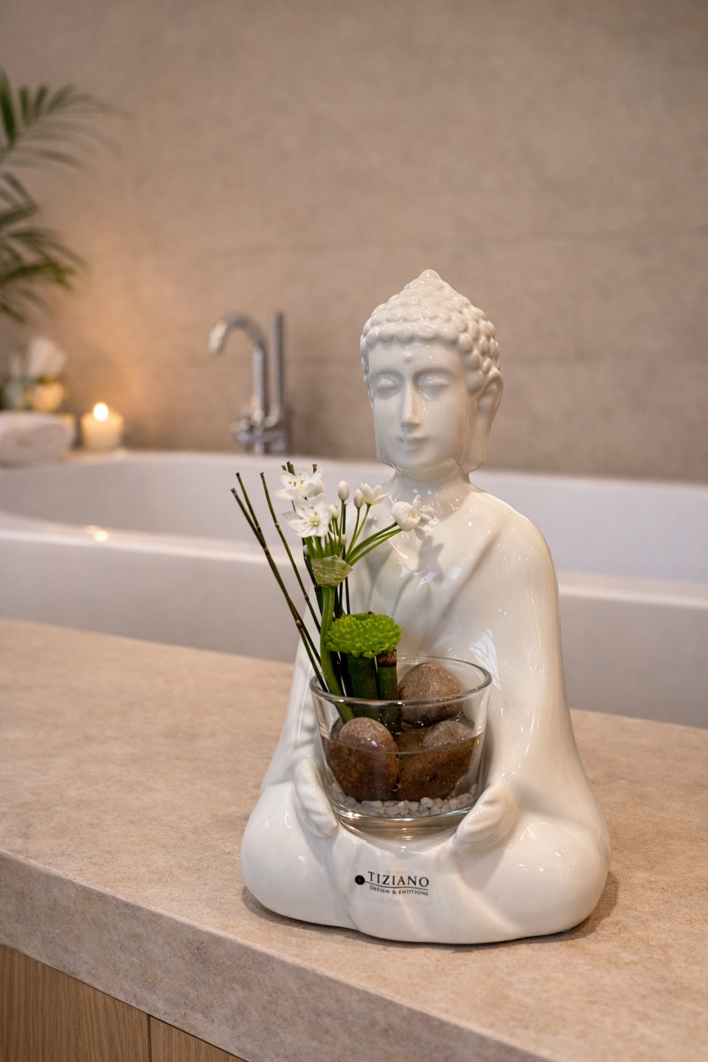 Deko Shiva 26 creme-weiß mit Glaskübel Visco