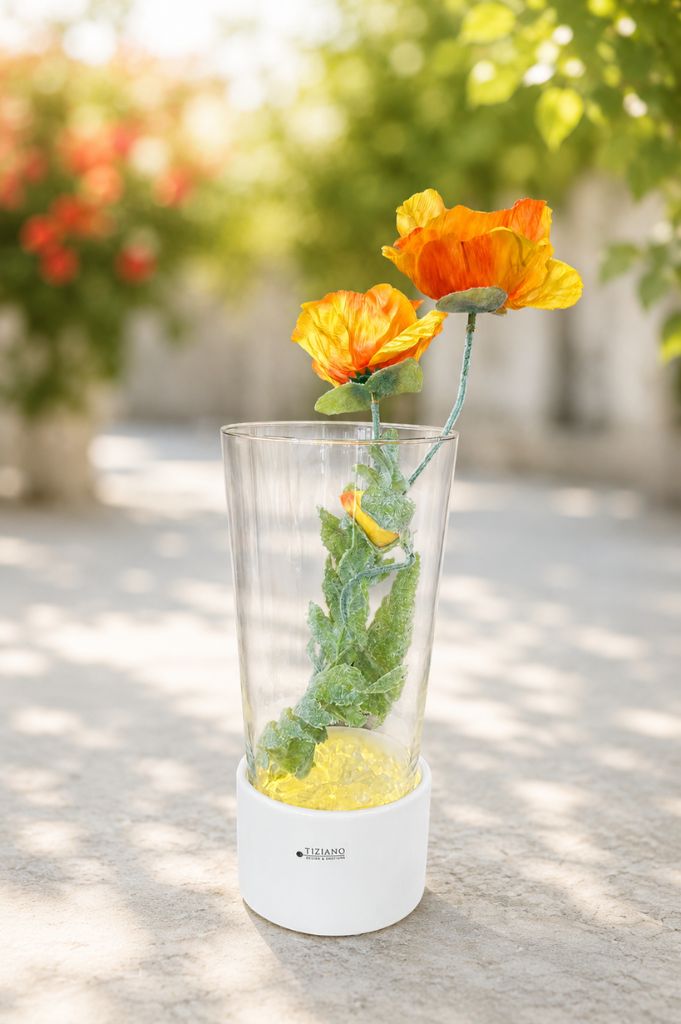 Dekoset Vase Carnia auf LED Base mit Mohndeko