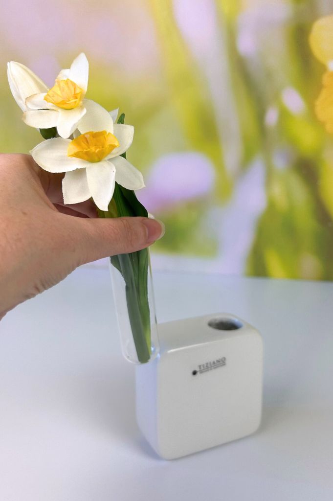 Vase Casale 9cm creme mit Glasröhrchen