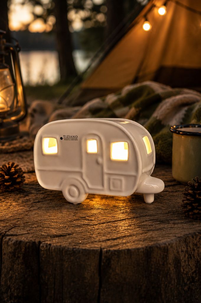 Deko Wohnwagen Caso mit LED creme-weiß
