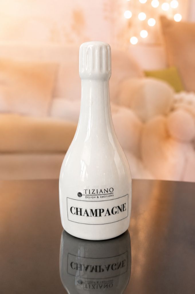 J22 Deko Champagnerflasche Frizz creme-weiß