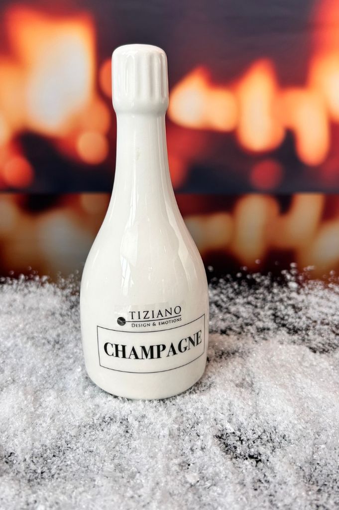 J22 Deko Champagnerflasche Frizz creme-weiß