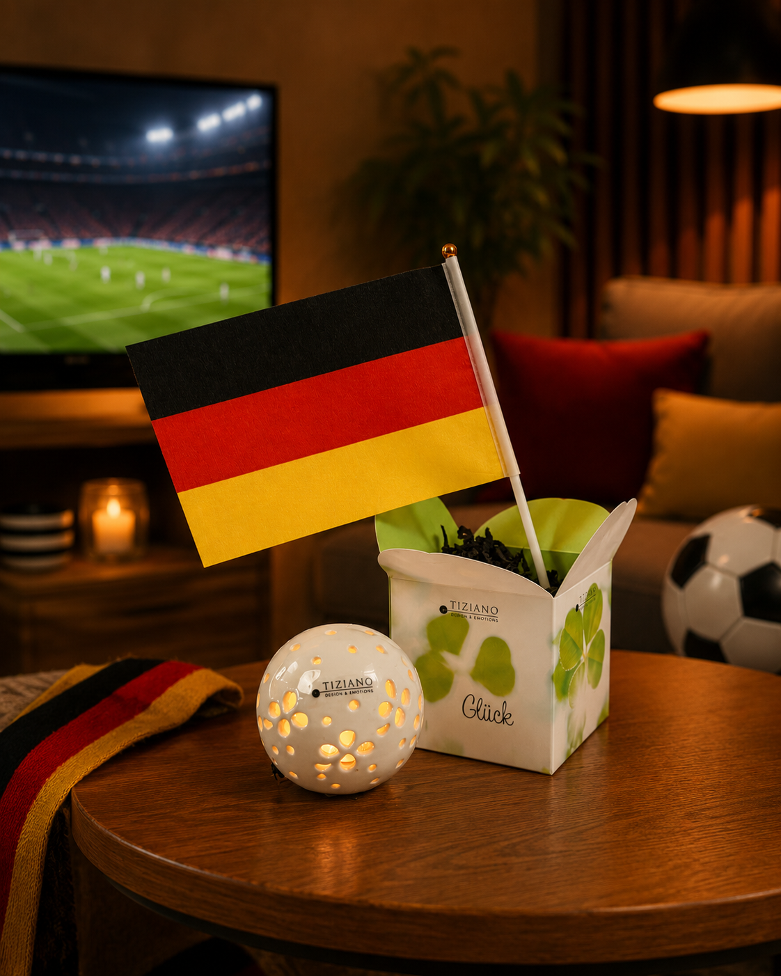 Würfelbox Viel Glück mit Lichtkugel Pallina und WM Deko
