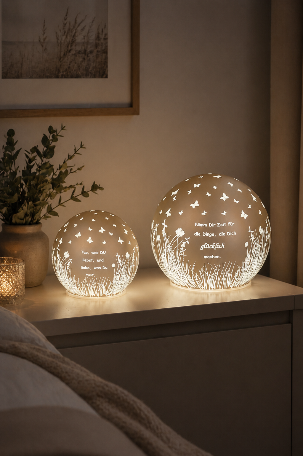 Deko Lichtkugel Cassano LED 10cm mit Sprüchen pfirsich