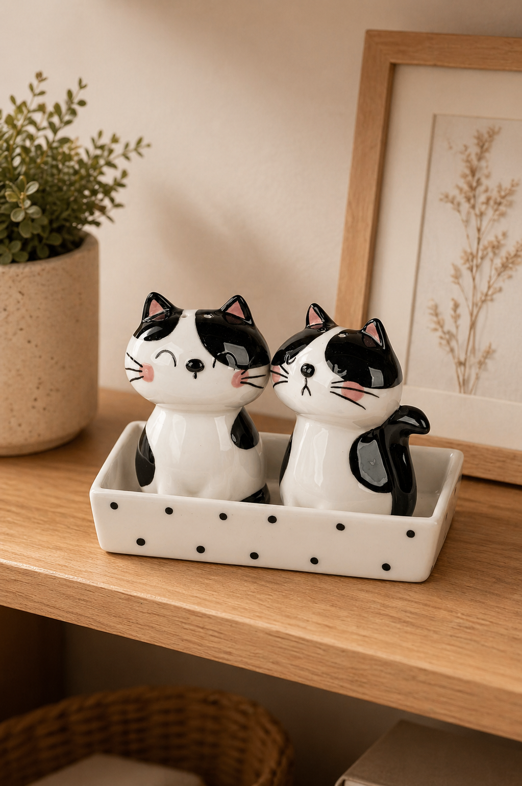 Deko Salz+Pfefferset mit Katzenpaar schwarz-weiß
