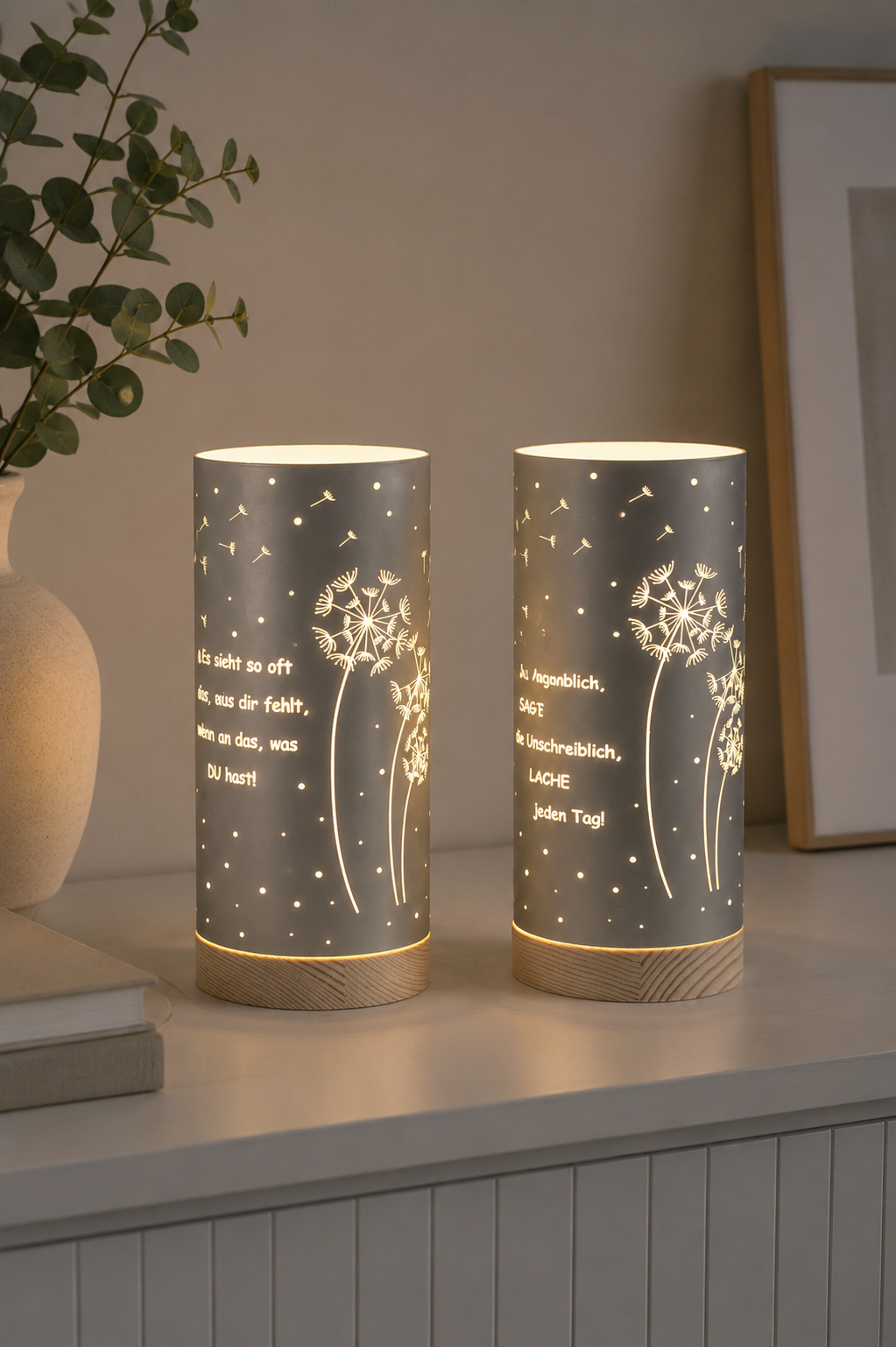 Deko Licht Pusteblume LED 20cm mit Sprüchen anthrazit