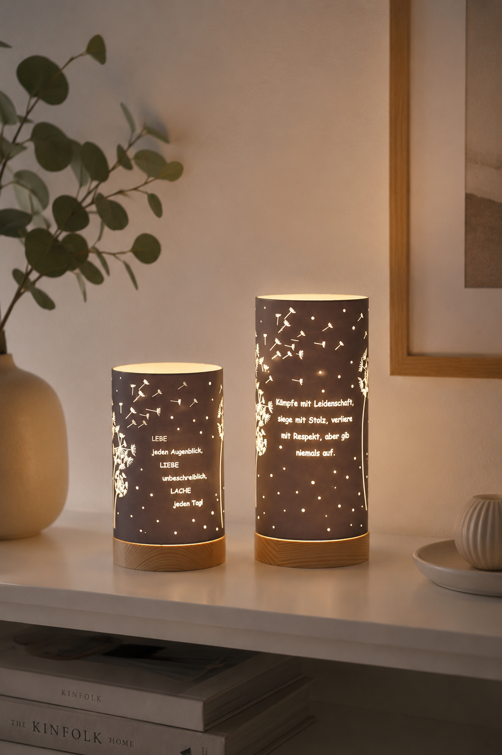 Deko Licht Pusteblume LED 20cm mit Sprüchen lila