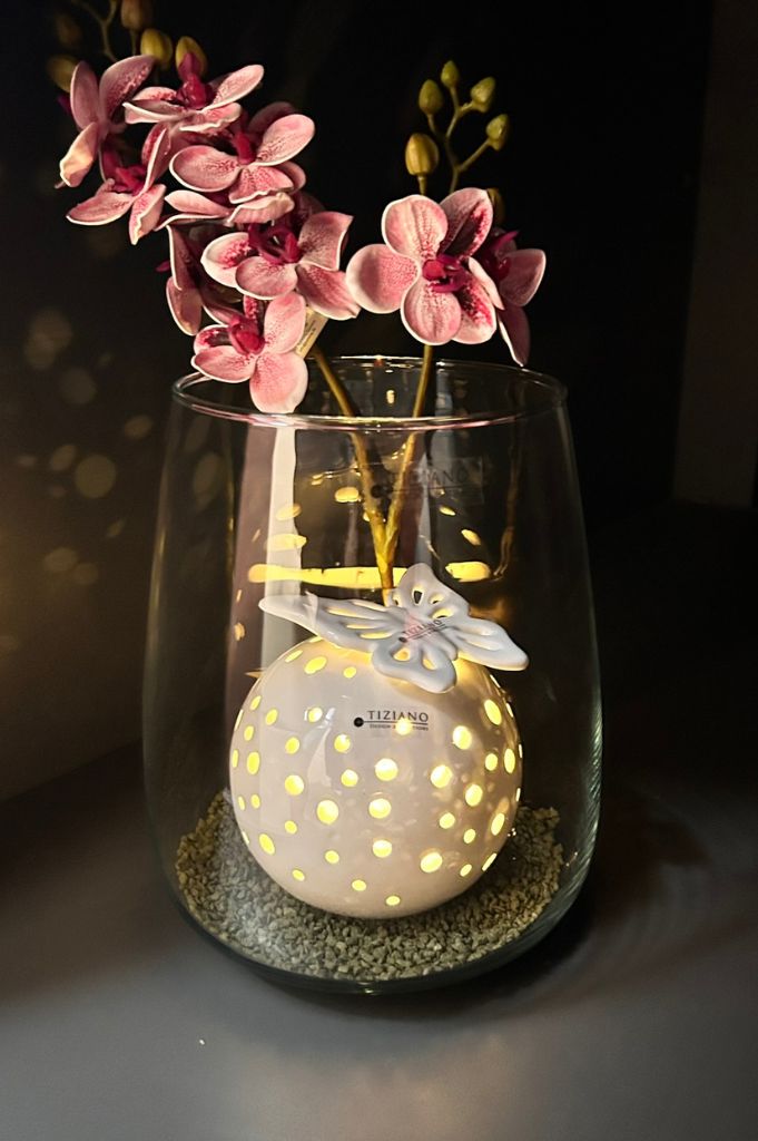 Dekoset Vase Collina mit LED Kugel Padova