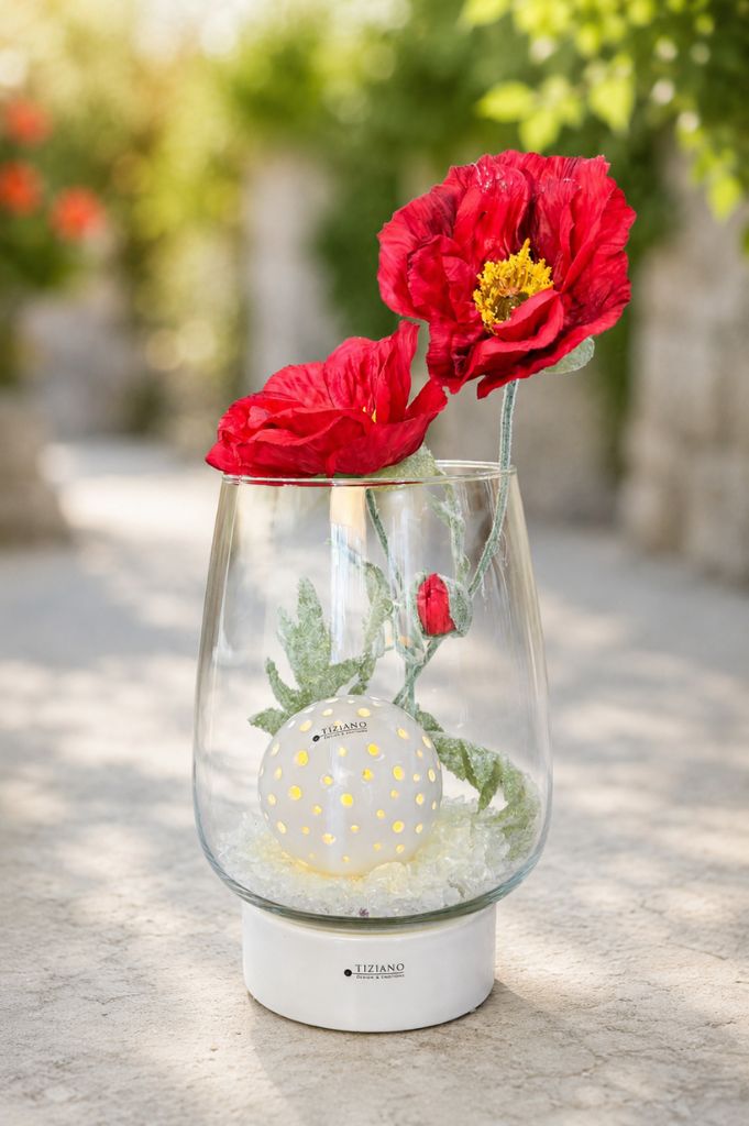 Dekoset LED Ovaro mit Glasvase, Lichtkugel Padova und Mohn