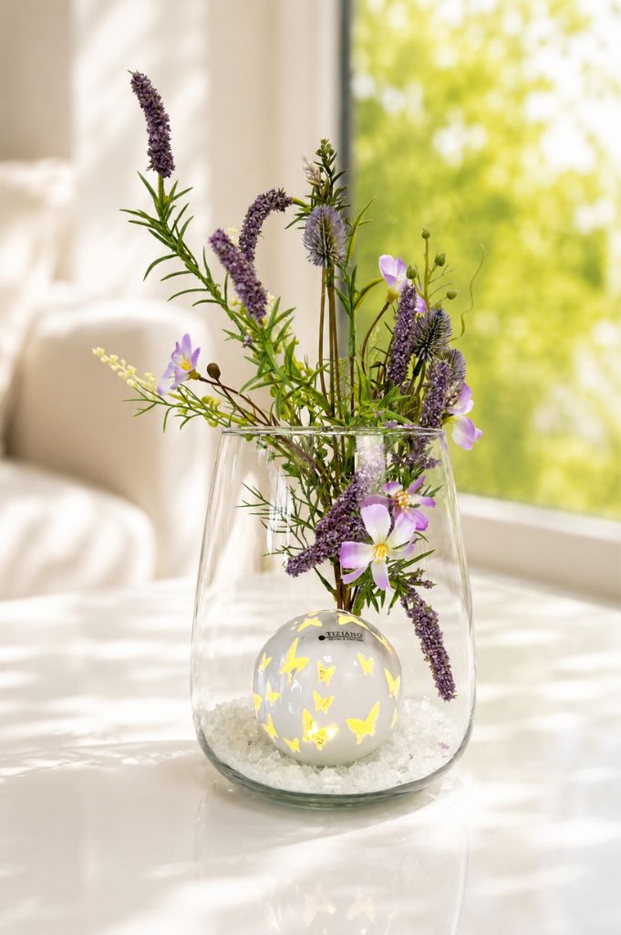 Dekoset Windlicht Collina mit Kugel Ciliana LED + Lavendel