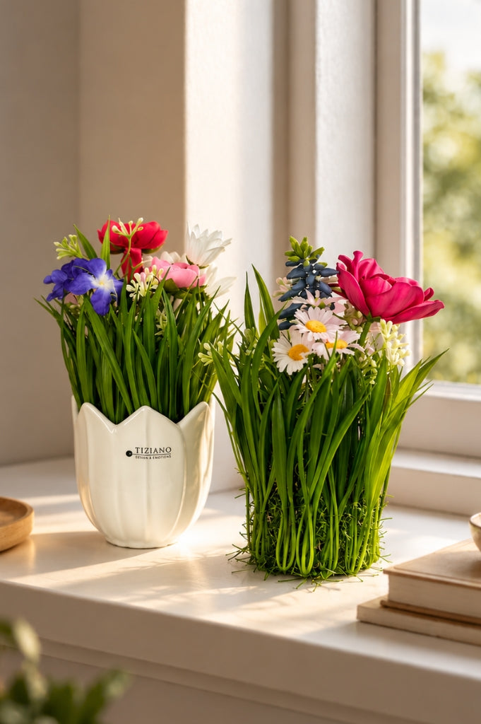 Deko Blumenmix auf Grassockel