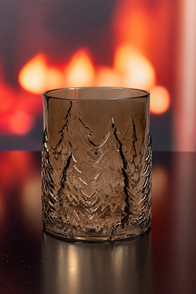 Deko Glas Windlicht 16cm mit Tanne