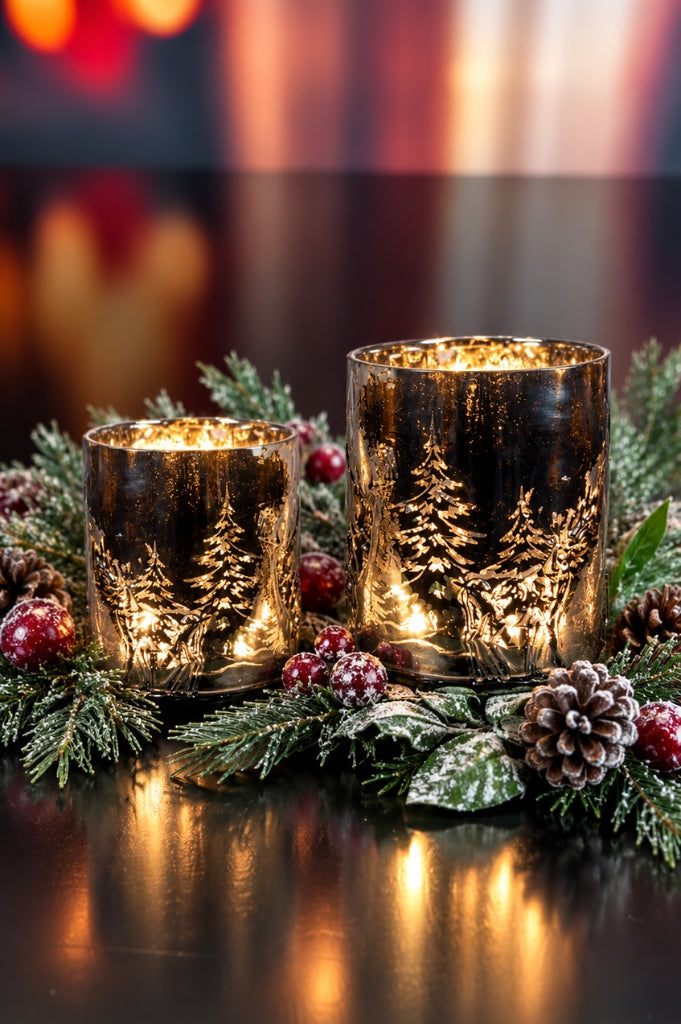 Deko Glas Windlicht mit Hirschdekor