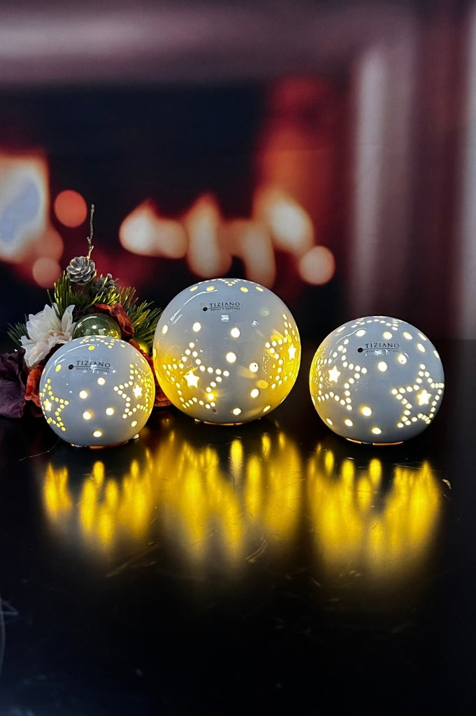 Dekokugel Tazzola LED 3er Set 8-12cm creme-weiß