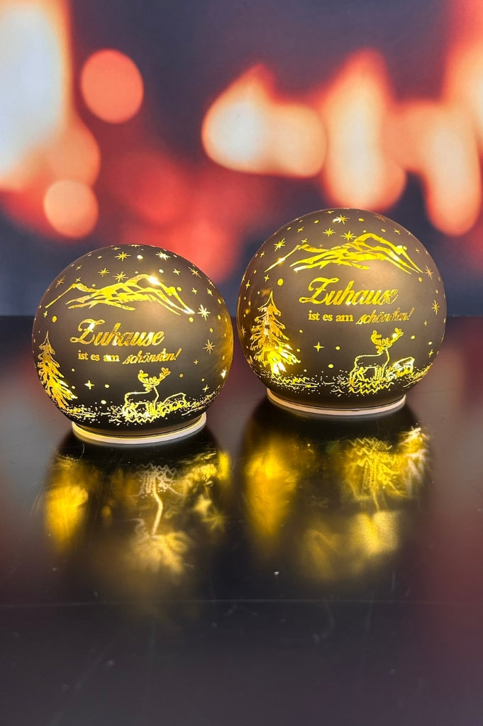 Deko Lichtkugel LED mit Schrift Zuhause ist es... gold