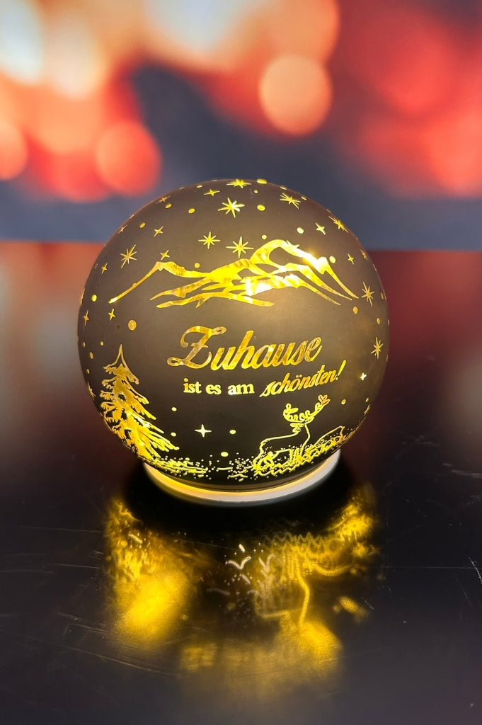 Deko Lichtkugel LED mit Schrift Zuhause ist es... gold