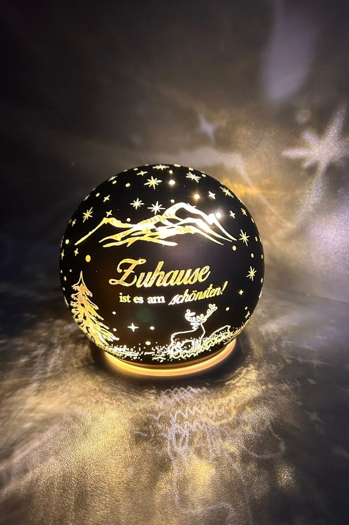 Deko Lichtkugel LED mit Schrift Zuhause ist es... gold