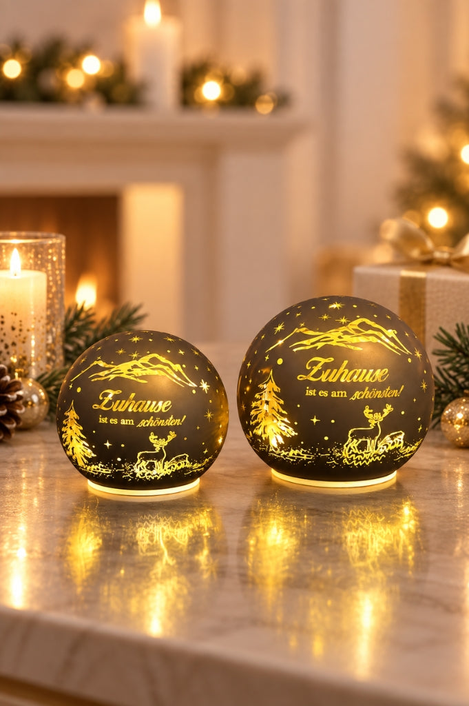 Deko Lichtkugel LED mit Schrift Zuhause ist es... gold