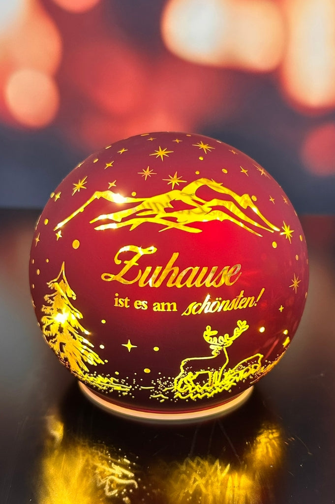 Deko Lichtkugel mit Schrift Zuhause ist es am schönsten rot
