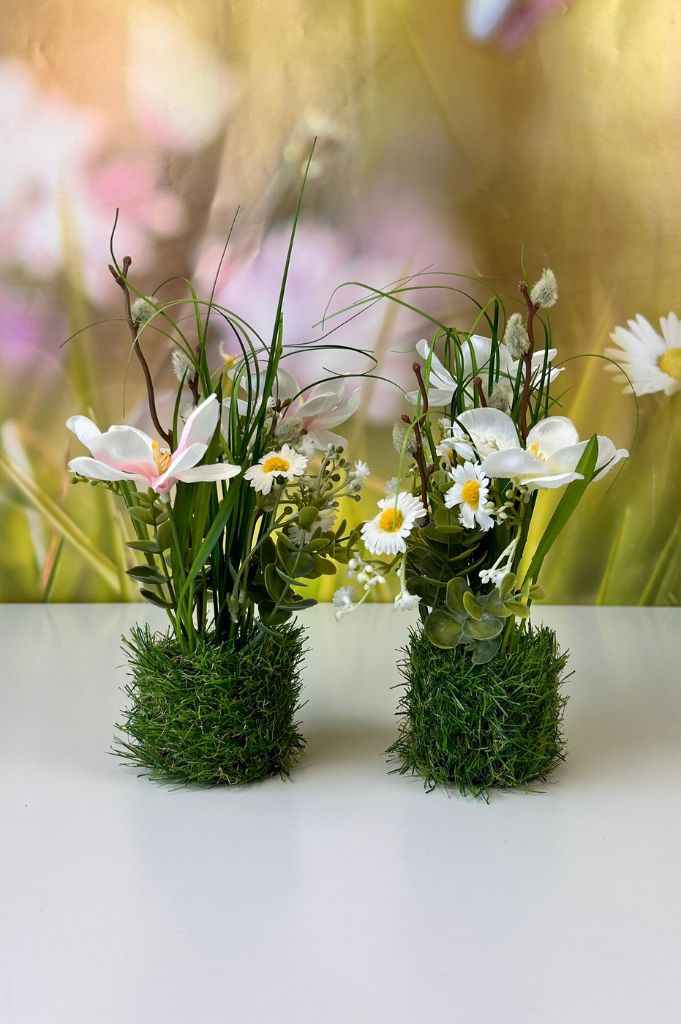 Deko Magnolie auf Grassockel in weiß & Rosa