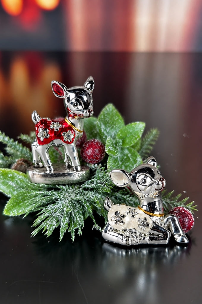 2er Set Deko Reh stehend+liegend pearl farbig sortiert
