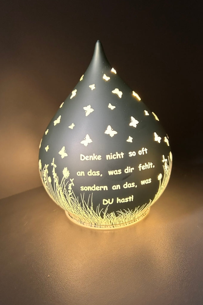Deko Tropfen LED grün mit Schrift