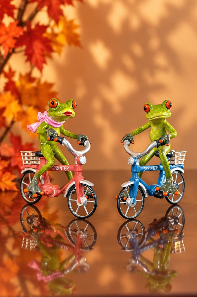 Deko Frosch Fridolin hellgrün auf Fahrrad