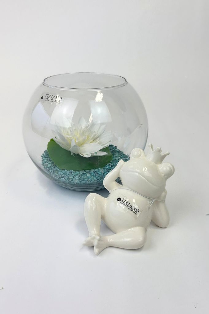 Dekoset Kugelvase Ovaro klar+Frosch Vico creme-weiß